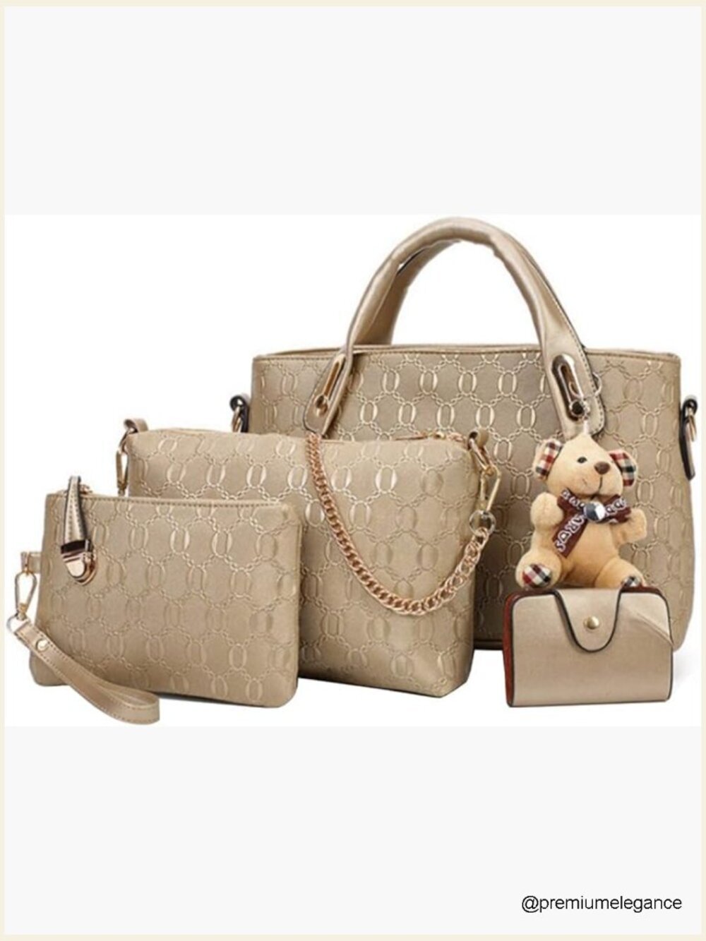 4-Piece Handbag Set: Satchel, Tote, Shoulder Bag & Card Holder